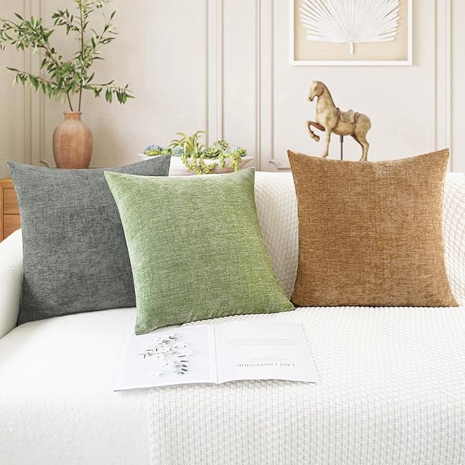 CaliTime Throw Pillow Covers Decorative 16 X 16 Inches Pack of 2 Cozy Chenille Cushion Cases for Couch Sofa Bed Living Room Home Medium Grey