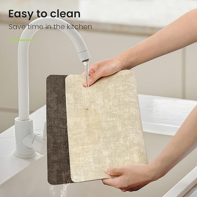Placemats Set of 4, Faux Leather Heat Resistant Wipeable Placemats, Dual Sided Waterproof Washable Table Mats with Coaster, Suitable for Kitchen, Dining, Table Decor (4, Beige Dark Coffee)