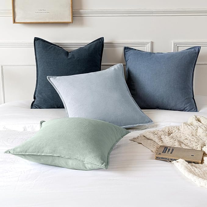 MIULEE Decorative Linen Pillow Covers 26x26 Inch Blue Ashes Boho Farmhouse Neutral Couch Throw Pillows for Bed Pack of 2 Accent Modern Pillowcase Sofa Livingroom Home Decor