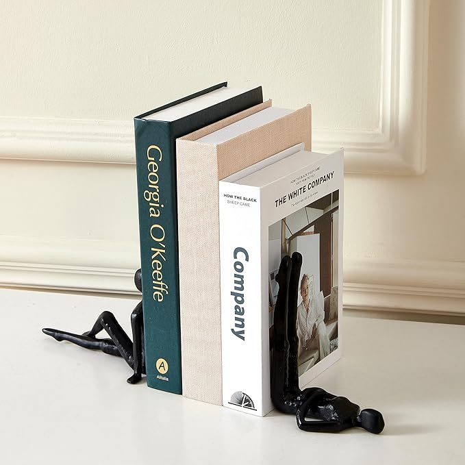 Denique Yoga Black Decorative Bookends, Cast Iron Book Ends to Hold Books, Book Ends for Shelves, Modern Book Stopper for Home Office Desk Decor, 1 Pair/2 Pieces
