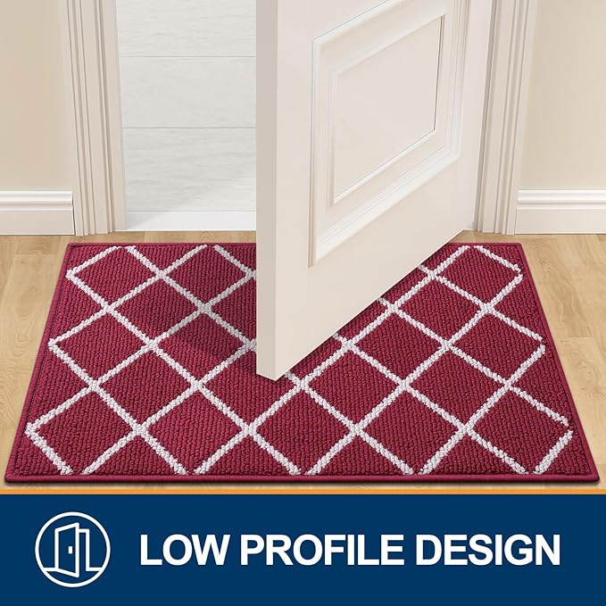 Finchitty Indoor Door Mat, Dirt Resistant and Absorbent, Low-Profile, Non-Slip, Washable Inside Floor Mats for Front Door, Back, and Entrance, 48" x 32", Burgundy