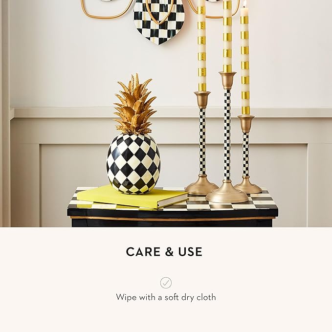 MACKENZIE-CHILDS Marquee Pineapple Sculpture, Decorative Pineapple Decor for Home, Black-and-White Courtly Harlequin
