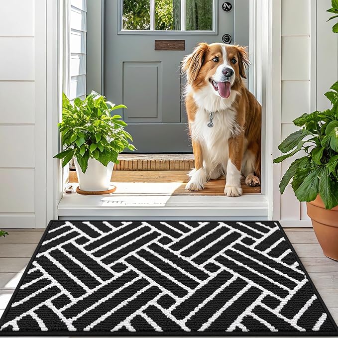 OLANLY Indoor Door Mat, 32x20 Inch, Dirt Resistant and Absorbent, Non-Slip Rubber Backing Floor Mats, Easy Clean Low-Profile Doormat for Entryway, Front Door, and Inside Entrance, Deep Black