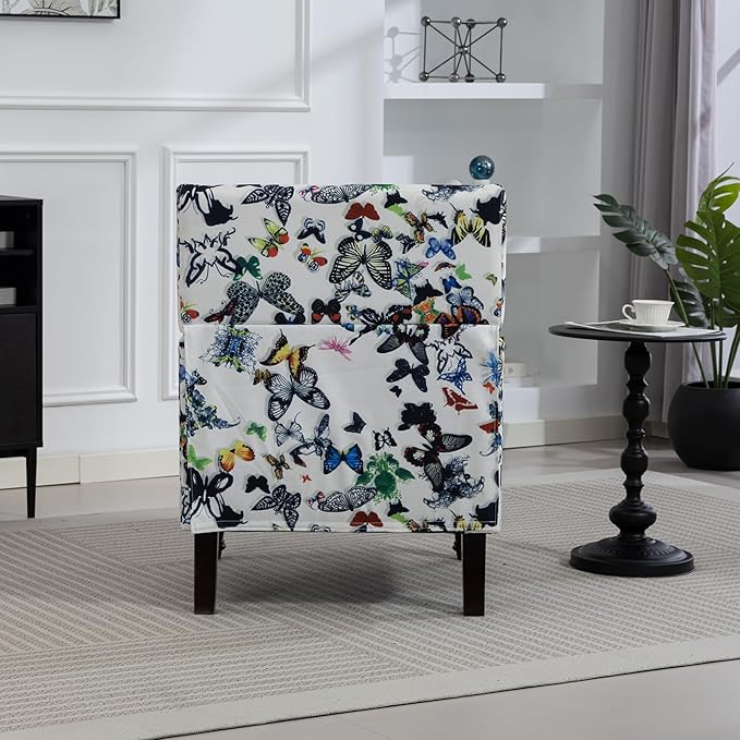Yogald Vintage Accent Armchair, Mid Century Corner Chair with Nail-Head Trim, Comfy Upholstered Reading Chair, Mediterranean Chair for Living Room Bedroom Guest Room(Butterflies)