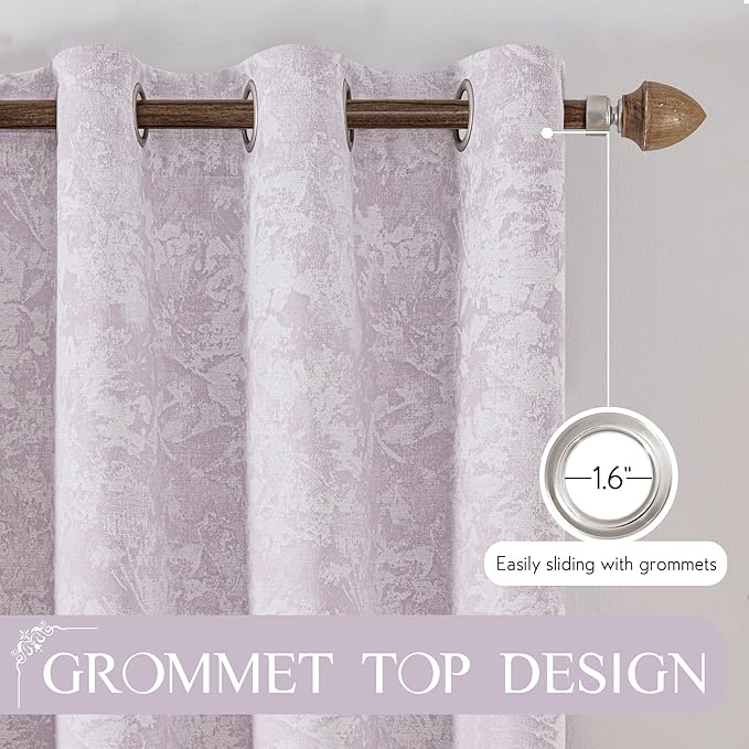 Beauoop Purple Floral Jacquard Blackout Curtains 63 Inches Long 2 Panels for Bedroom Living Room Chenille Flower Room Darkening Thermal Insulated Soundproof Grommet Window Treatments Drapes, 52x63