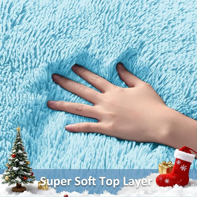 Ophanie Light Blue Rug, Boys 4x6 Rugs for Bedroom Carpet Nursery Aesthetic, Kids Playroom Area Rugs for Girls Teen Home Decor, Fluffy Shag Bedside Floor Living Room Carpet