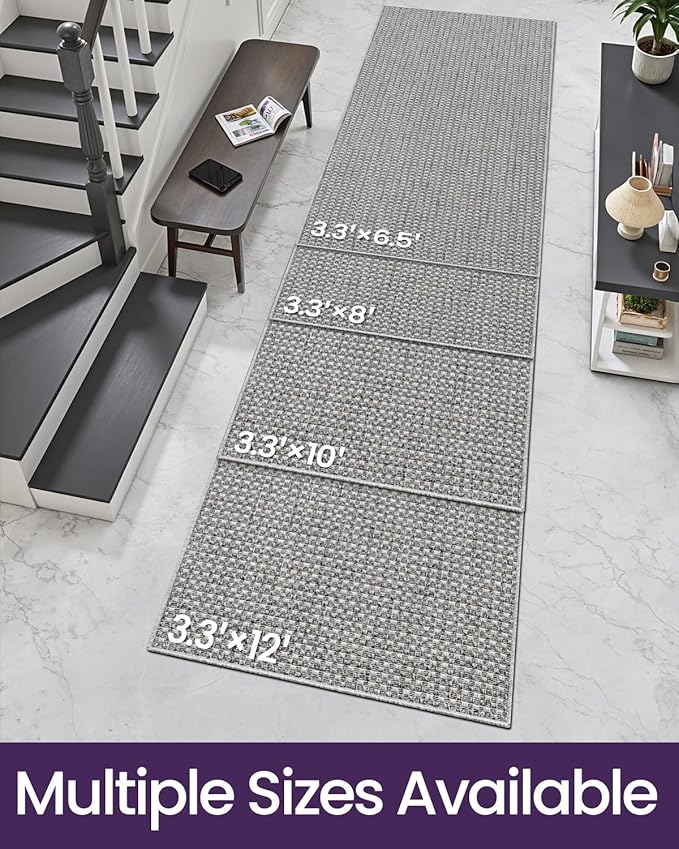 DEXI Hallway Runner Rug 3.3x6.7, Woven Braided Farmhouse Runner Carpet Indoor, Absorbent Thin Long Entryway Runners for Kitchen, Laundry Room, Patio Entrance, Checkered Grey