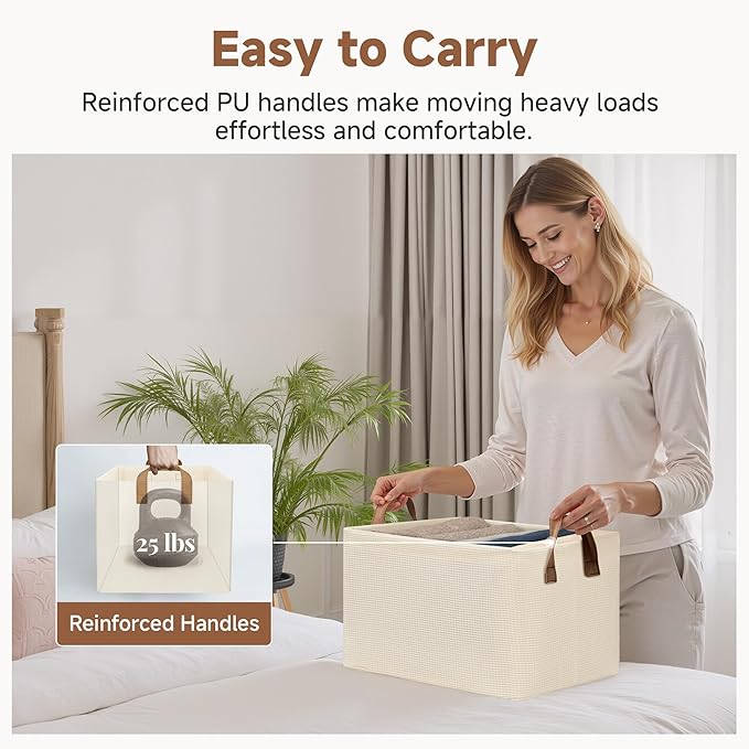 StorageWorks Storage Bins, Shelves Baskets for Organizing, Fabric Closet Organizers with Handles, Metal Frame, Beige?Texture?, 2-Pack