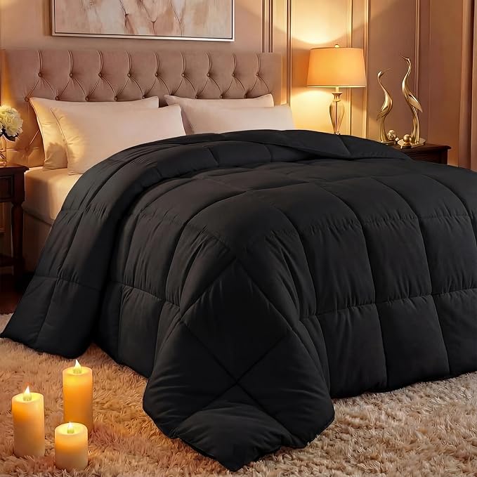 Utopia Bedding Comforter Duvet Insert, Quilted Comforter with Corner Tabs, Box Stitched Down Alternative Comforters Queen Size (Black)