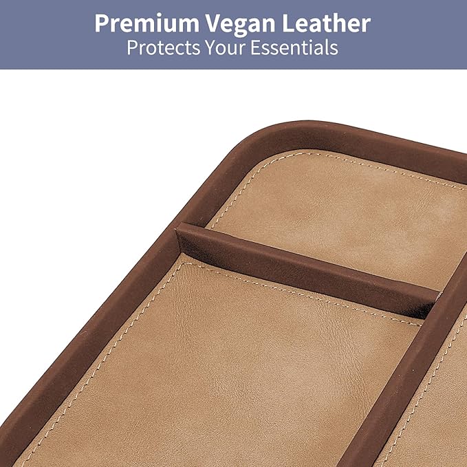 SITHON Valet Tray Trendy Organizer, Premium PU Leather Stylish and Organized Multifunctional Catchall Bedside Vanity Tray Nightstand Caddy Holder for Keys, Watch, Wallet, Jewelry and More (Brown)