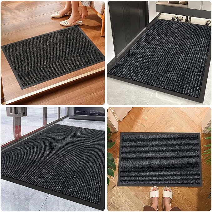 Indoor Outdoor Door Mat, 6’ x 3' Doormat for Entryway, Rubber Backing Non Slip Front Door Mat Outside Entrance, Super Absorbent Commercial Floor Mat for Home Office, Grey