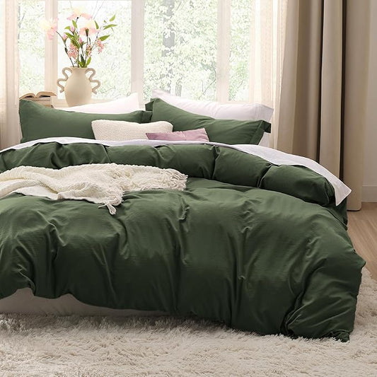 Bedsure Olive Green Duvet Cover King Size - 3 Pieces Prewashed Cotton-Like Extra Soft Bedding Set, Includes 1 Duvet Cover 104x90 Inches with Zipper Closure & 2 Pillow Shams, Comforter Not Included