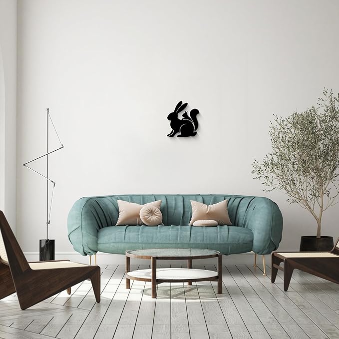 GlintHome Black Metal Wall Art - Rabbit and Squirrel Cute Silhouette Wall Decor for Bathroom Bedroom Living Room Home Decor
