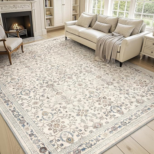 MontVoo-Vintage Area Rug 6X9 Beige Rugs for Living Room-Soft Distressed Printed Rugs for Bedroom-Non Slip Carpet-Machine Washable Rug for Dining Room Living Room Bedside Office