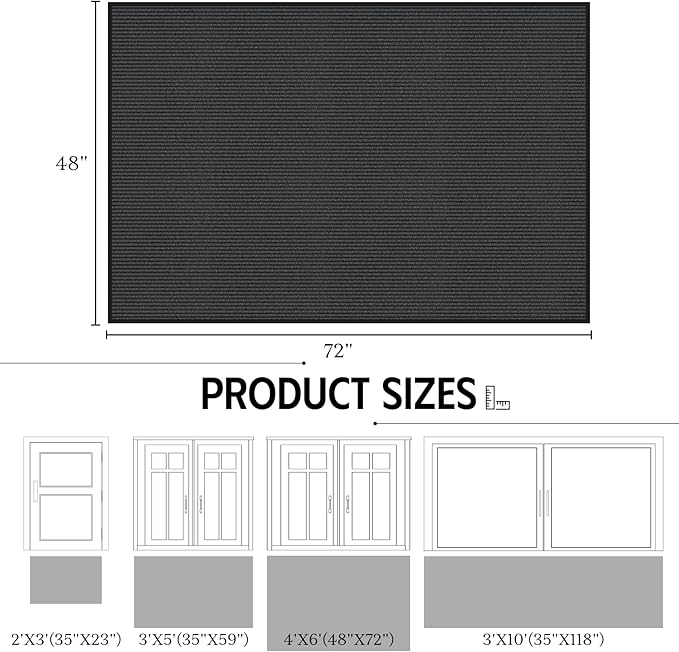 Front Door Mat 4' x 6', Heavy Duty Door Mat Outside Entrance, Non-Slip Welcome Mat Indoor Outdoor, Absorbent & Resist Dirt Entry Mat, Low Profile Commercial Door Mats Outdoor, Grey 1-Pack