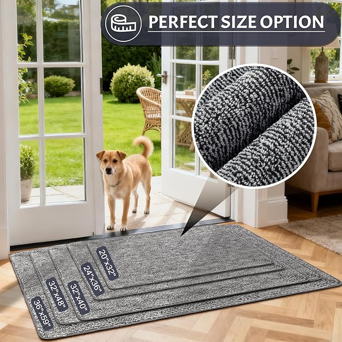 REFETONE Indoor Doormat, Front Door Mat 32"x48" Absorbent Rubber Backing Non Slip Back Door Mats, Washable Low-Profile Inside Floor Mat Door Rugs for Entryway, Resist Dirt Mud Mat for Dogs, Black