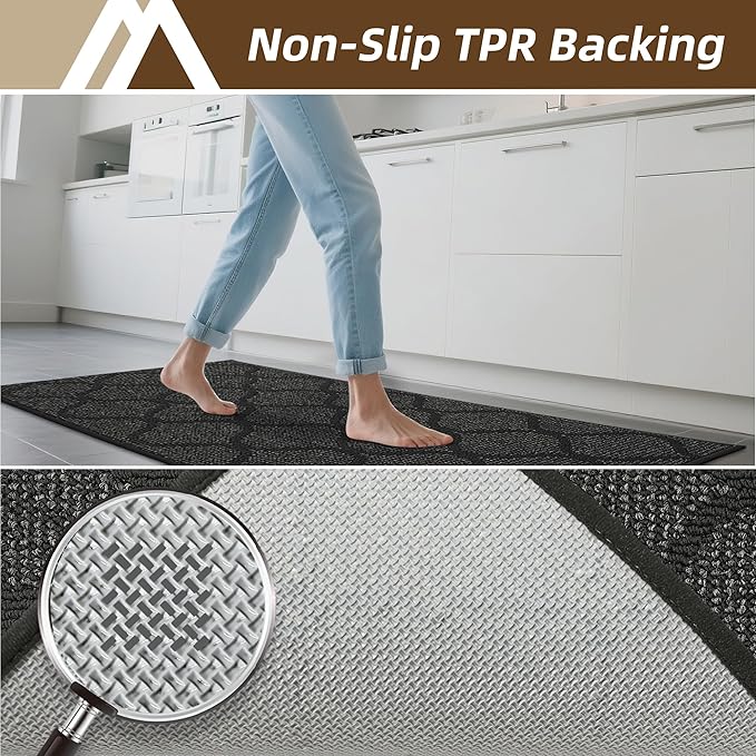 COSY HOMEER Kitchen Rug Non Slip Washable 20"x32", Absorbent Kitchen Mats for Floor, Runner Rugs for Kitchen Floor, 100% Polypropylene Kitchen Sink Rug (Dark Grey)