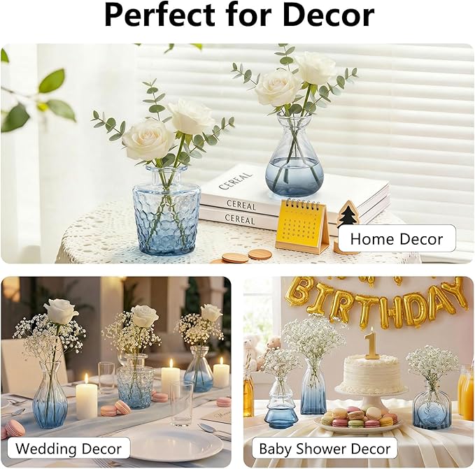 RUCKACE Bud Vases in Bulk 22 Blue Glass Small Vases Flower Vase Bulk for Centerpiece Table Wedding Decorations Home Decor Party(Gradient Blue 22 Pack)