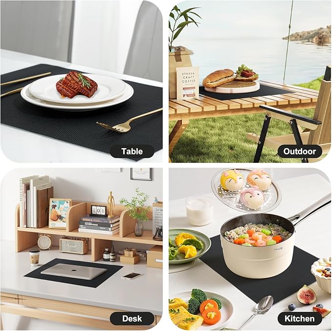 Placemats Set of 12，Non-Slip PVC Weave Table Mats Easy to Clean，Heat Resistant Place Mats for Kitchen Dining Table Decoration Indoor Outdoor，Black