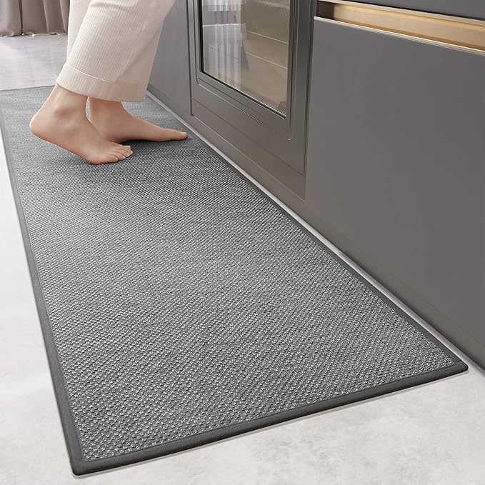 Color&Geometry Kitchen Rugs and Mats Non Slip Washable, Absorbent Woven Kitchen Runner Rug Easy to Clean Kitchen Floor Mats for in Front of Sink, Laundry Room, Hallway, 17”x47”, Light Grey