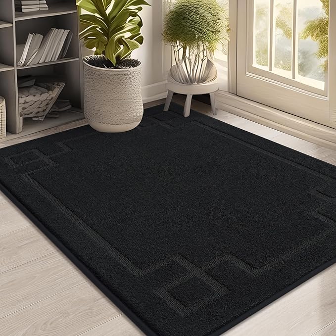 BEQHAUSE Door Mat 32" x 48", Non-Slip Door Mats Indoor Entryway Rugs Washable Low-Profile Absorbent and Stain Resist Floor Mats, Dog Door Mat for Front Back Door, Muddy Wet Shoes & Paws, Black