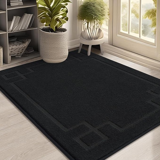 BEQHAUSE Door Mat 32" x 48", Non-Slip Door Mats Indoor Entryway Rugs Washable Low-Profile Absorbent and Stain Resist Floor Mats, Dog Door Mat for Front Back Door, Muddy Wet Shoes & Paws, Black