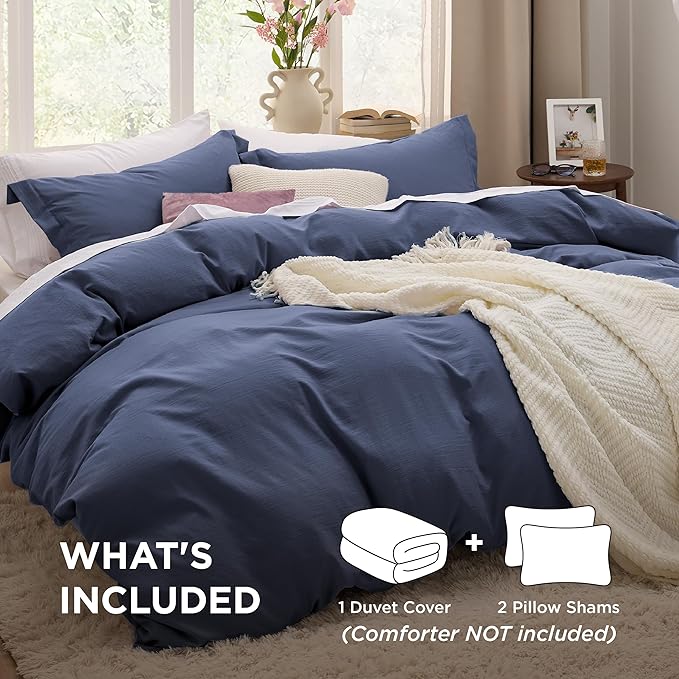 Bedsure Navy Oversized King Duvet Cover - 3 Pieces Prewashed Cotton-Like Extra Soft Bedding Set, Includes 1 Duvet Cover 120x98 Inches with Zipper Closure & 2 Pillow Shams, Comforter Not Included