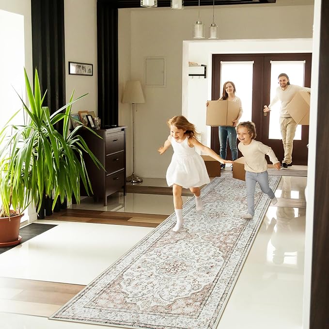 Lahome Oriental Kitchen Runner Rug 2.5x10 Washable Hallway Runner Non-Slip Rug Runners for Hallways 10ft Ultra-Thin Soft Rug Boho Indoor Low-Pile Carpet for Entryway Laundry Room Terracotta