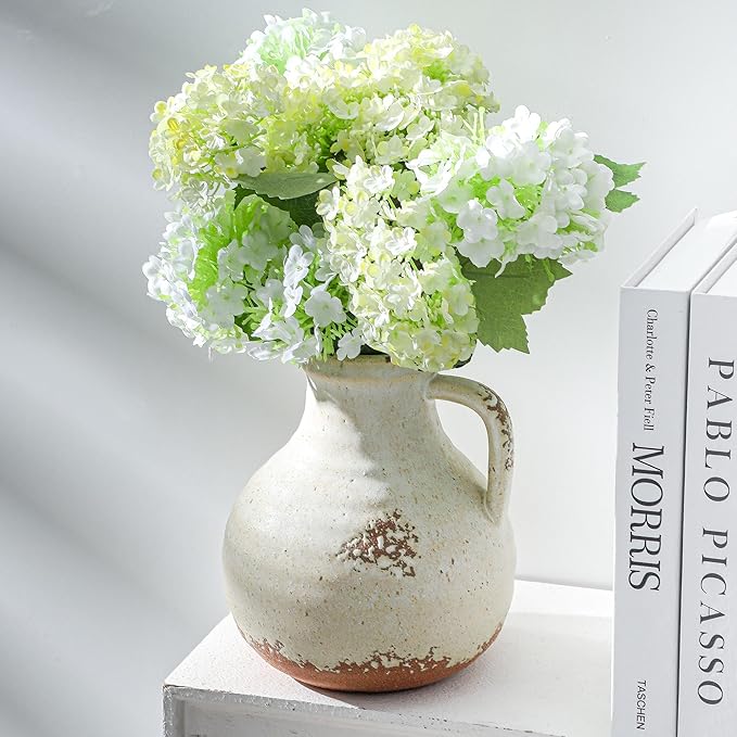Ceramic Flower Vase Home Decor - Farmhouse Vases Rustic Vintage Living Room Kitchen Bedroom Decorations for House Book Shelf Office Coffee Desk Dining Fireplace