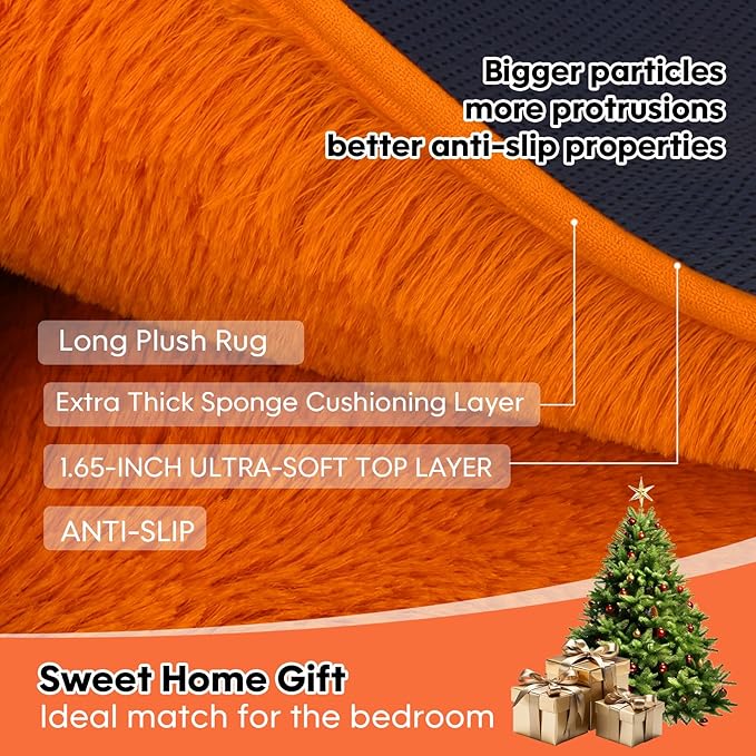 Mtandyx 8x10 Area Rugs Living Room, Large Plush Fluffy Bedroom Carpet, Non-Slip Upgraded Indoor Thick Soft Rug, Modern Plush Carpet Suitable for Kids Home Decor Aesthetics Dorm, Orange.