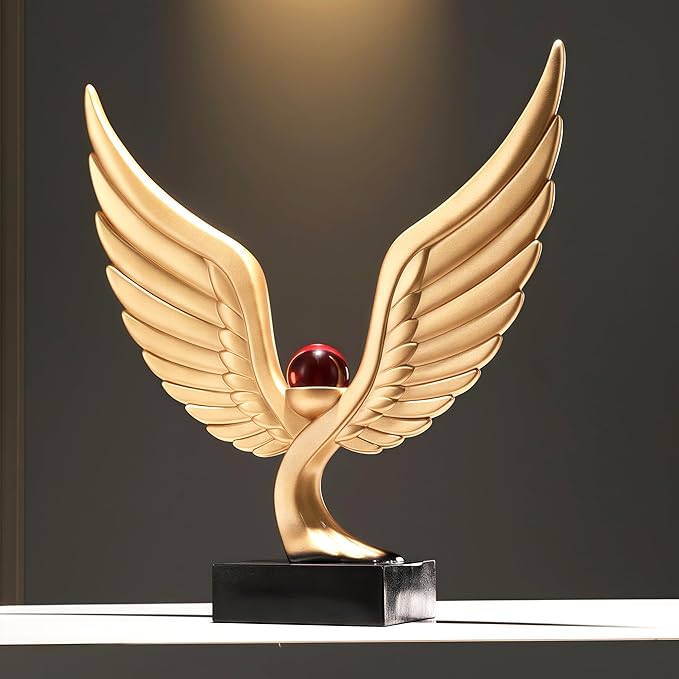 Abstract Eagle with Crystal Ball Statue Resin Art Sculpture Frgurines Gift for Home Decor Office Living Room Desktop Display Decorative Decoration (Gold)