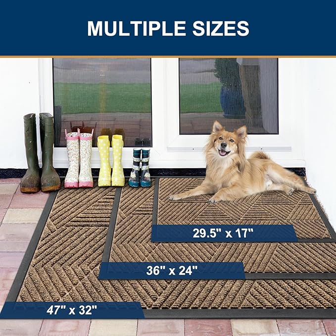 Smiry Front Door Mat Outside Entrance, Heavy Duty Sturdy Natural Rubber Doormat, Trap Dirt and Moisture, Easy Clean Low Profile Mats for Indoor Outdoor Entry, Irregular Triangle (29.5x17, Brown)