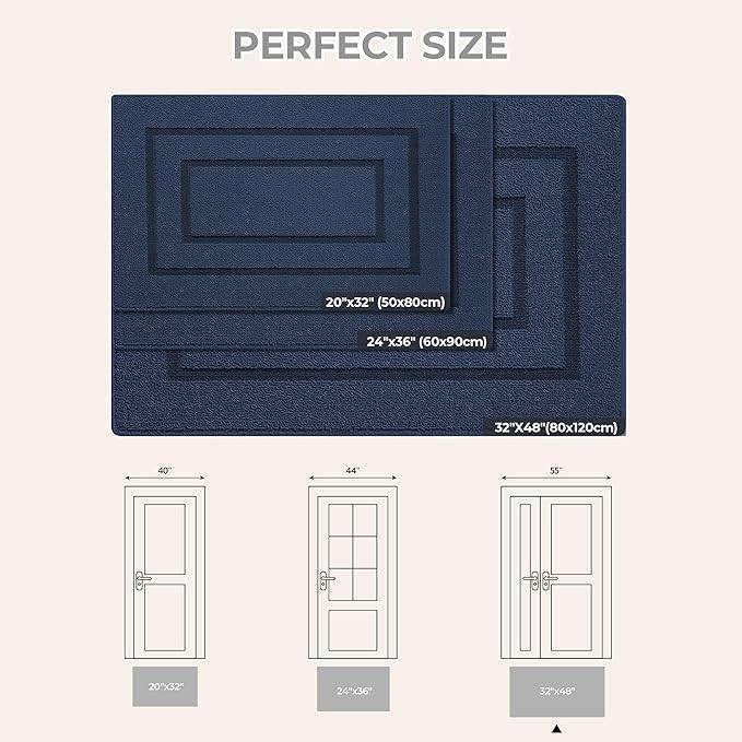 GRANNY SAYS Front Door Mat Outside Entrance, Welcome Matt Non-Slip, Outdoor Door Mats for Entryway, Long Front Porch Mat Low Profile Resist Dirt Easy to Clean, 47" x 32", Deep Blue