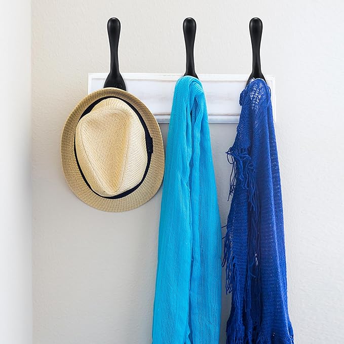 Coat Hooks 10 Pack - Heavy Duty Wall Mounted Matte Black Double Hooks for Hanging Clothes/Towels - Sturdiness Design with Better Mounting System