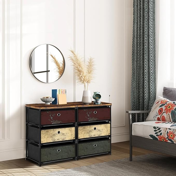 Nightstand with 3 Drawers, Clothes Storage Organizer, Small Fabric Dresser for Bedroom, Closet, Entryway, Hallway, Nursery, Dorm