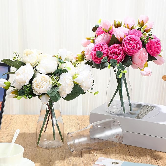Mumufy 24 Pcs Plastic Bud Vases Bulk Small Clear Container for Flowers Height Shatterproof Crystal Bud Vase for Centerpieces Wedding Home Table Decorations Formal Dinners(3.15 x 5.91 Inch)