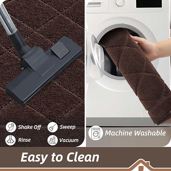 BEQHAUSE Dirt Trapper Door Mat 20" x 32", Doormat Non-Slip Entryway Rugs Washable, Dog Door Mat Stain Resistant and Absorbent Welcome Floor Mat for Front Back Door, Mud Wet Shoes & Paws, Brown