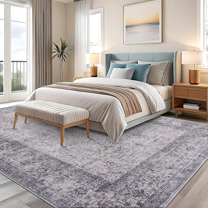 Vanmoos 6x9 Area Rugs for Living Room, Bedroom - Machine Washable, Non-Slip Bedside Rug, Large Soft Floor Carpet for Office, Dining Room, Farmhouse and Home Decor, Rustic Vibes/Taupe