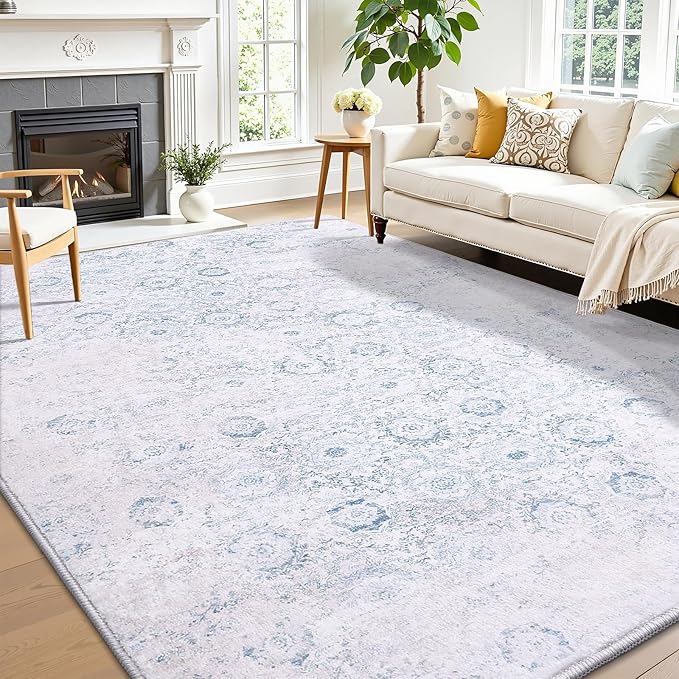 Vanmoos 5x7 Area Rugs for Living Room, Bedroom - Machine Washable, Non-Slip Bedside Rug, Large Soft Floor Carpet for Office, Dining Room, Farmhouse and Home Decor, Nordic Serenity/Blue