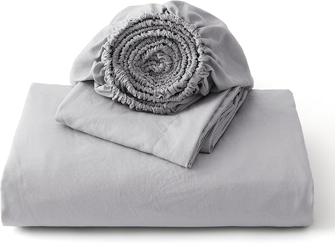 Bedsure Duvet Cover King Size with Fitted Sheet - 4 Pieces Prewashed Cotton-Like Extra Soft Bedding Set, Includes 1 Duvet Cover 104x90 Inches, 2 Pillow Shams, 1 Fitted Sheet, Light Grey