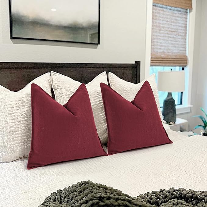 ZWJD Burgundy Pillow Covers 16x16 Set of 2 Chenille Throw Pillow Covers with Elegant Design Soft and Luxurious Decorative Throw Pillows for Couch, Bed, and Home Decor