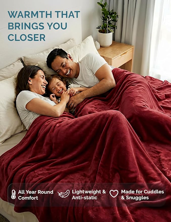 Casa Platino Fleece Blanket King Size – 300 GSM Dark Red Fleece Throw for Bed or Couch – Soft Cozy Warm Winter Blanket for Bed, Fuzzy Plush Elegant for Men & Women - 108x90 Inch