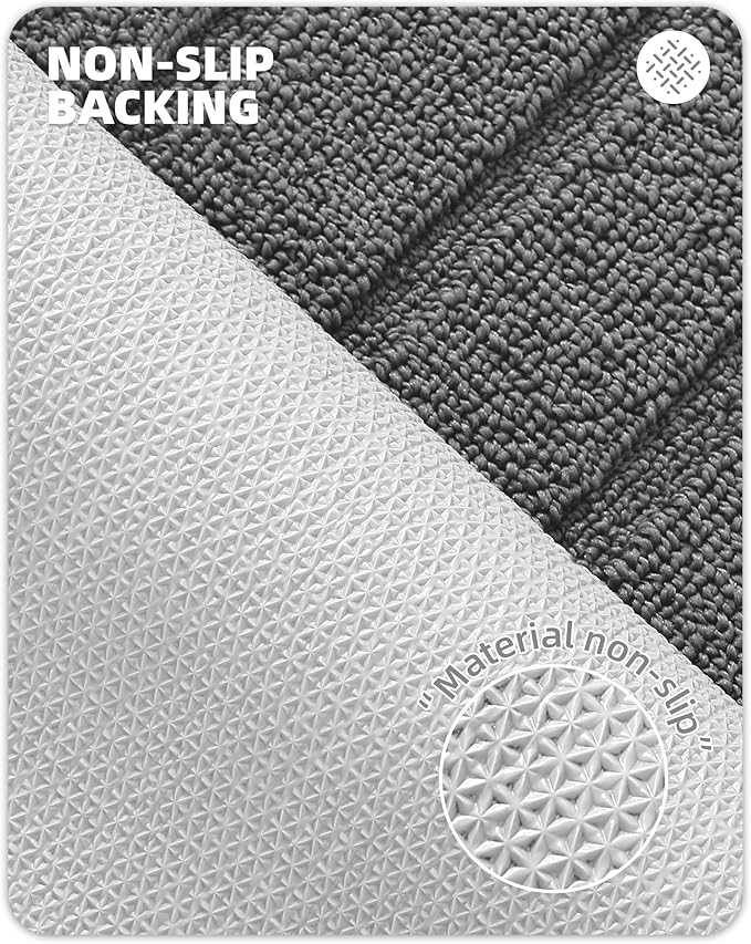 Color&Geometry Striped Designed Absorbent Washable Polypropylene Kitchen Floor Mat, Grey 17"x59", Non Slip TPE Backed, Low-Profile Sink Runner Rugs, Easy Clean Long Kitchen Carpet (Roll Packed)