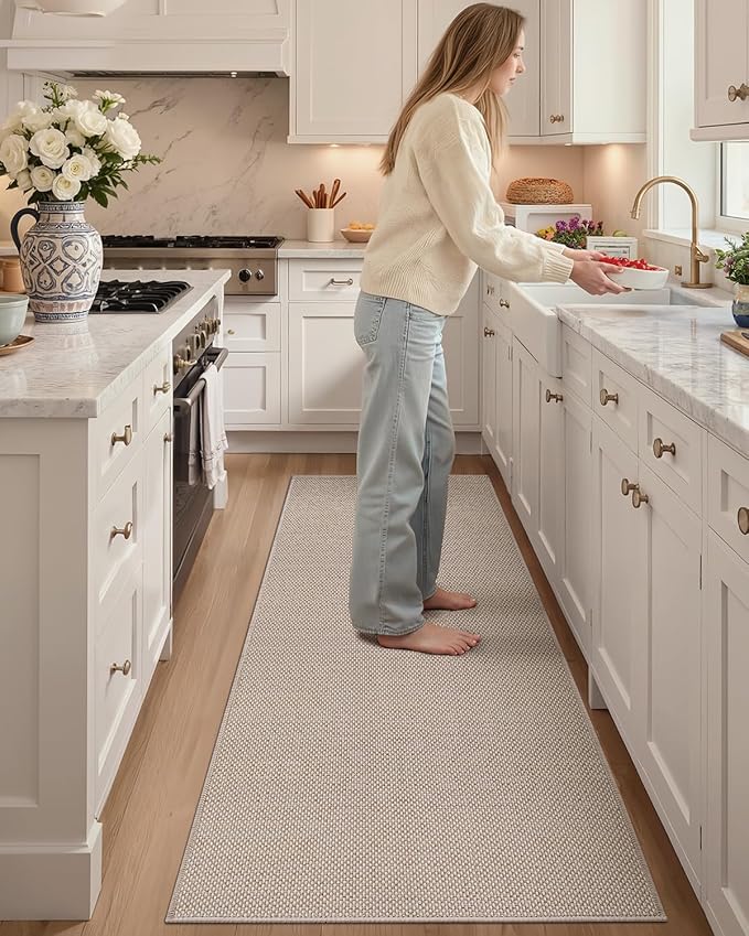 Color&Geometry Kitchen Rugs and Mats Non Slip Washable, Absorbent Woven Kitchen Runner Rug Easy to Clean Kitchen Floor Mats for in Front of Sink, Laundry Room, Hallway, 17”x47”, Beige