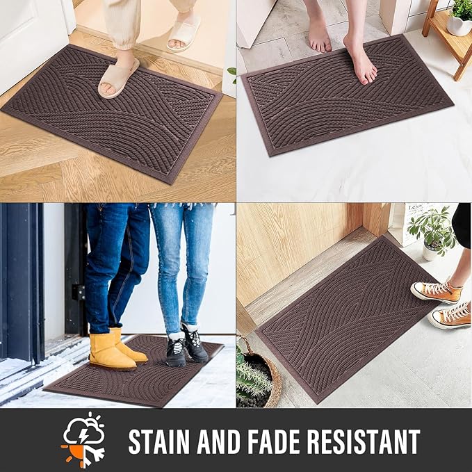 HIYARD Sturdy Front Door Mat, Absorbent Muddy Dirt Resist Welcome Door Mats Outdoor Indoor, Stain and Fade Resistant, Non-Slip Backing Entry Mat Low Profile Doormat for Entryway, 36×24, Coffee