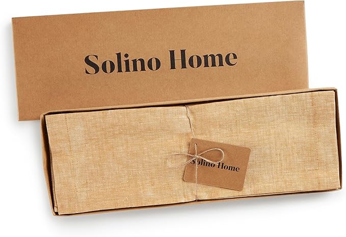 Solino Home Linen Cloth Placemats Set of 4 - 100% Pure Linen Golden Nugget Placemats 14 x 19 Inch for Spring, Easter - Athena