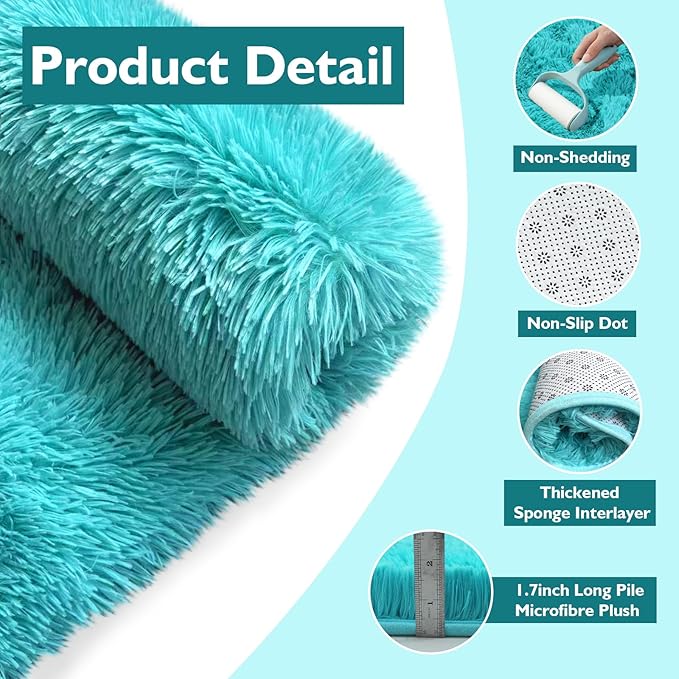 yulidayang Soft Round Area Rug for Kids Bedroom, Fluffy Fuzzy Shaggy Rug 4'X4'for Living Room, Non Slip Circle Plush Rug for Girls Room Nursery Dorm Decor,Light Blue