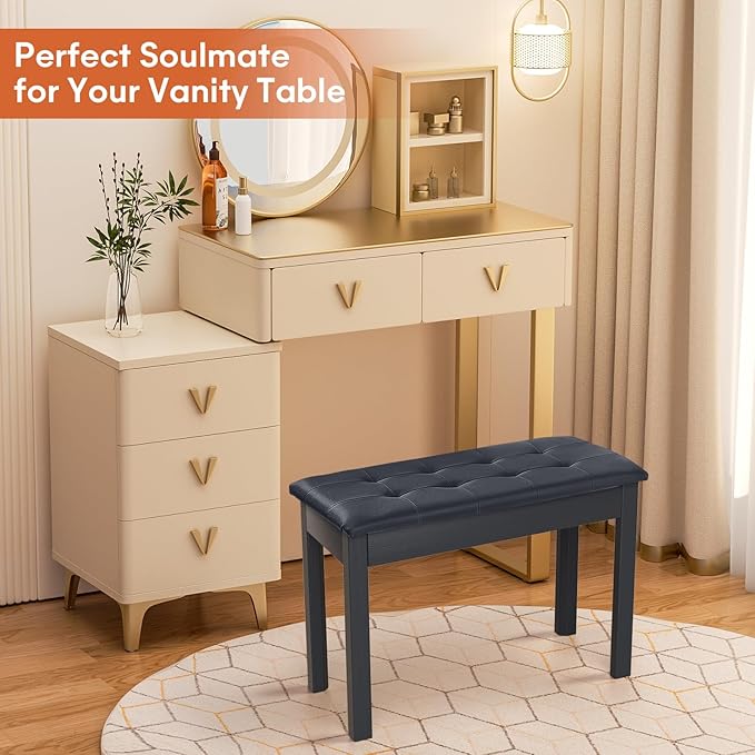 ZHRUNS Duet Piano Bench Wooden Keyboard Bench with Storage Compartment, 29'' Piano Chair Seat with Padded Cushion, Long Piano Stool Black