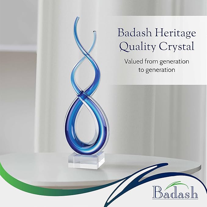 Badash Blue Murano-Style Glass Sculpture - 9'' Wave Art on Crystal Base - Handmade Home Decor