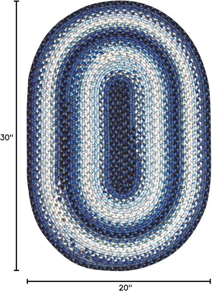 Juniper Blue Braided Oval Rug 20"x30" - Indoor Outdoor Washable - Coastal Country Decor for Kitchens and Entryways - Beautiful, Durable, Reversible, Pet Friendly and Soft